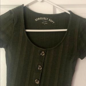 Olive Green Fitted Button-Up Crop Top